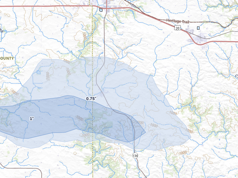 NEXRAD radar-signature map of the hail storm over Worthington, IA on Jun 28, 2026