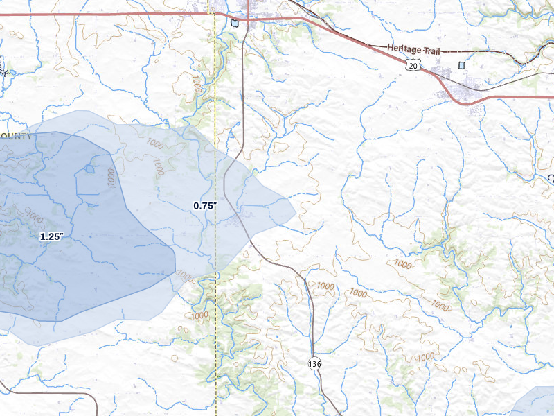 NEXRAD radar-signature map of the hail storm over Worthington, IA on Jul 3, 2026