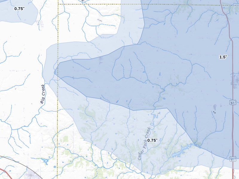 NEXRAD radar-signature map of the hail storm over Yarmouth, IA on May 4, 2026