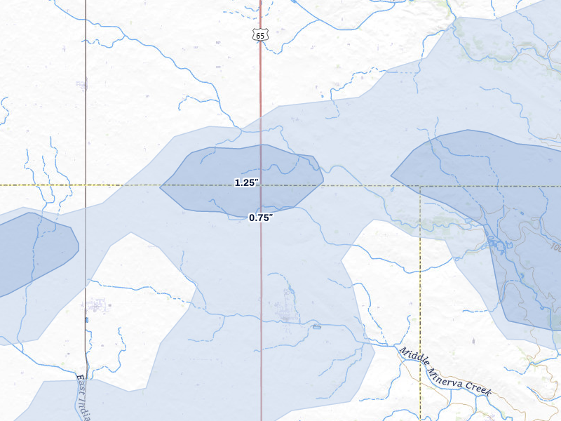 NEXRAD radar-signature map of the hail storm over Zearing, IA on Jun 28, 2026