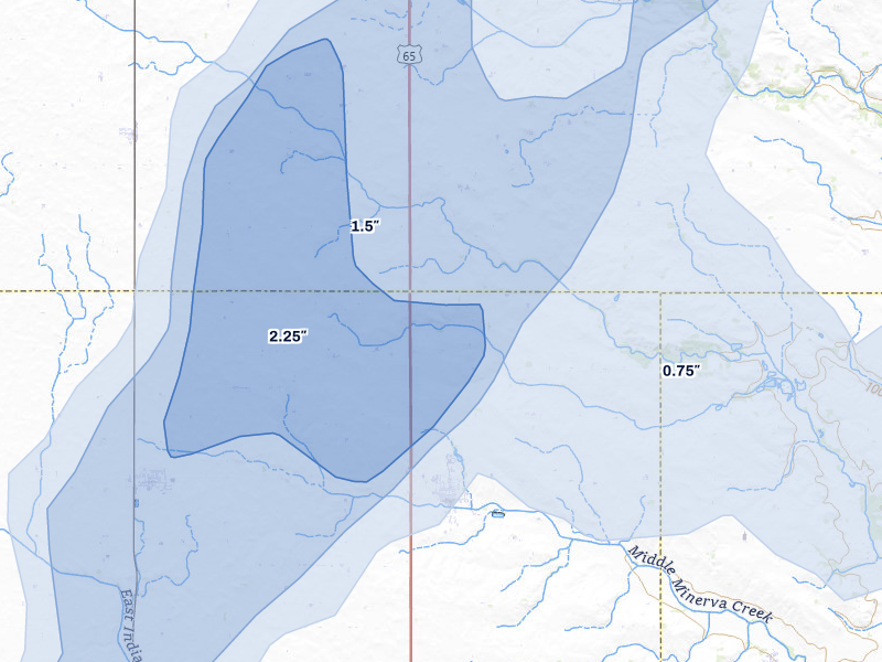 NEXRAD radar-signature map of the hail over Zearing, IA