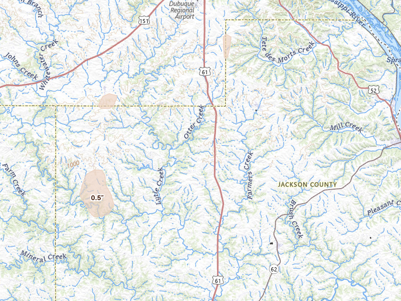 Radar-estimated hail-size map of the storm over Zwingle, IA on Apr 23, 2026