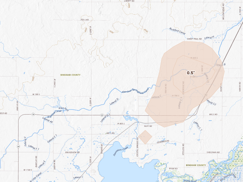 Radar-estimated hail-size map of the storm over Aberdeen, ID