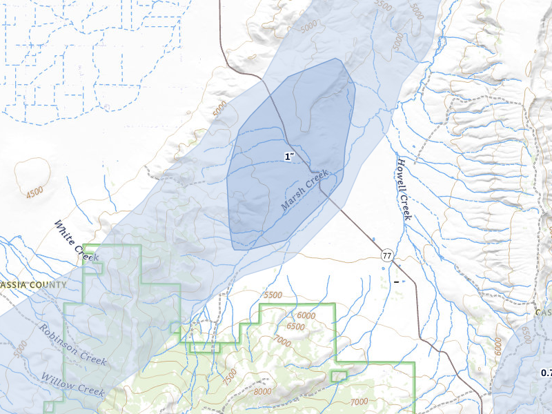 NEXRAD radar-signature map of the hail over Albion, ID