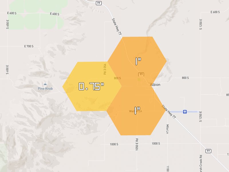 Hail map of Albion, ID on Jul 29, 2026, hail up to 1"