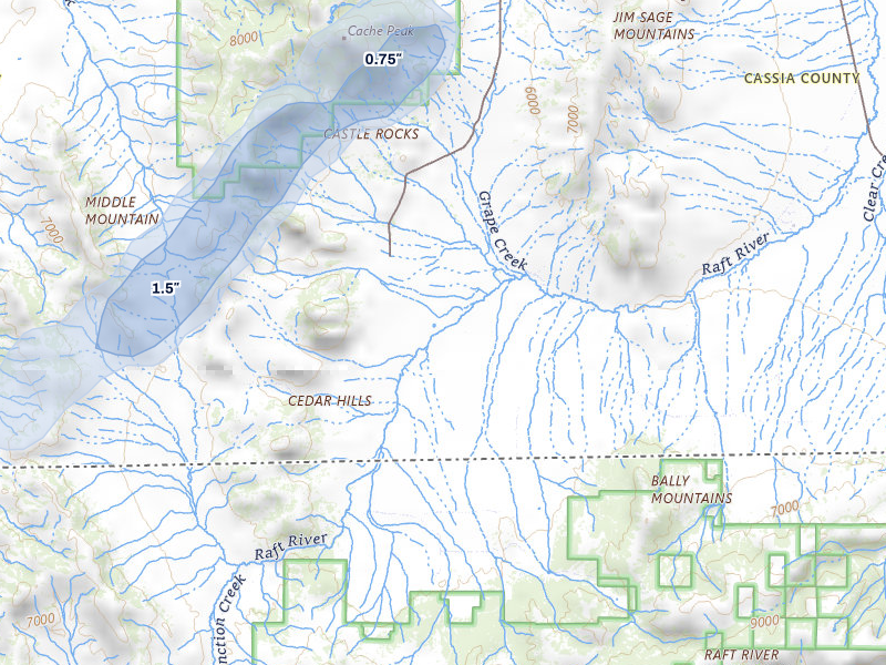 NEXRAD radar-signature map of the hail storm over Almo, ID on Jul 29, 2026