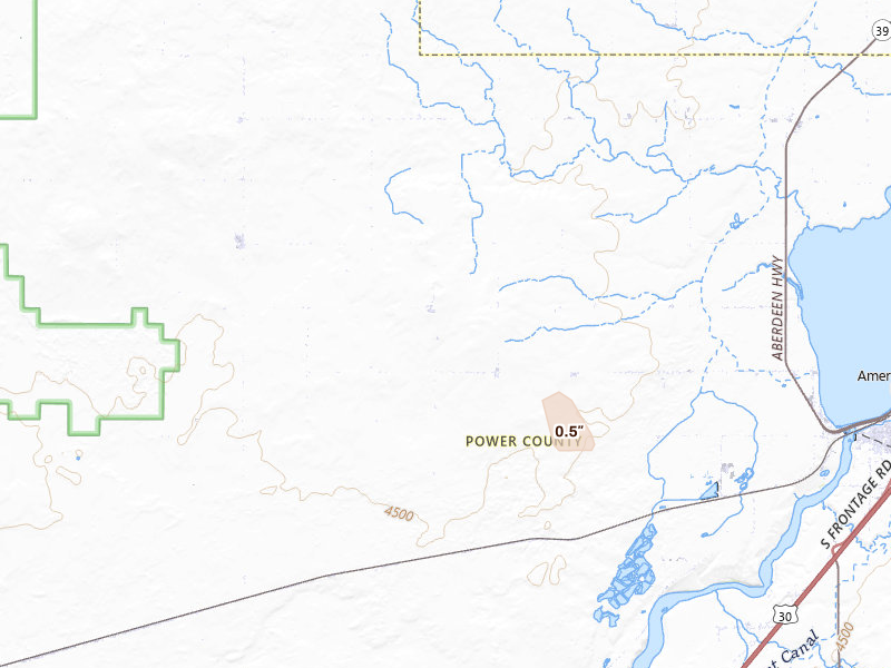Radar-estimated hail-size map of the storm over American Falls, ID