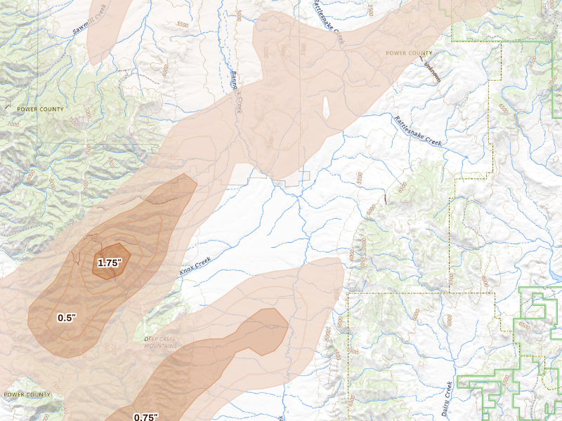 Radar-estimated hail-size map of the storm over Arbon, ID