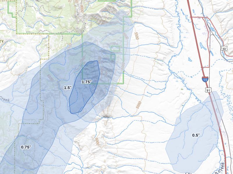 NEXRAD radar-signature map of the hail storm over Arimo, ID on Jul 2, 2026
