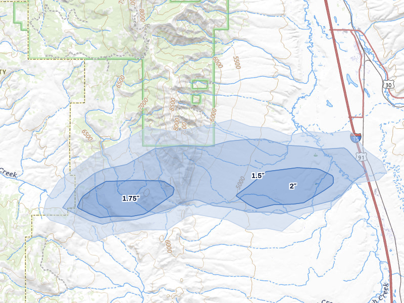 NEXRAD radar-signature map of the hail storm over Arimo, ID on Jul 21, 2026