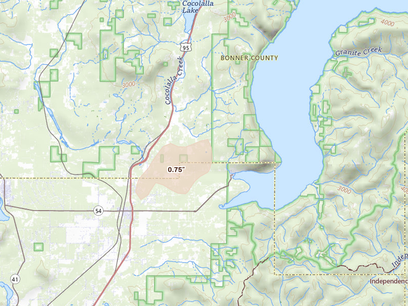 Radar-estimated hail-size map of the storm over Athol, ID