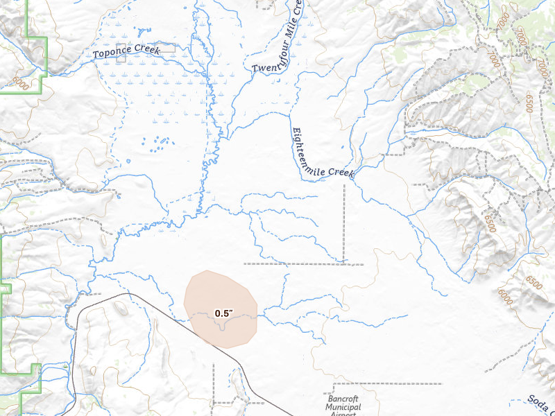 Radar-estimated hail-size map of the storm over Bancroft, ID