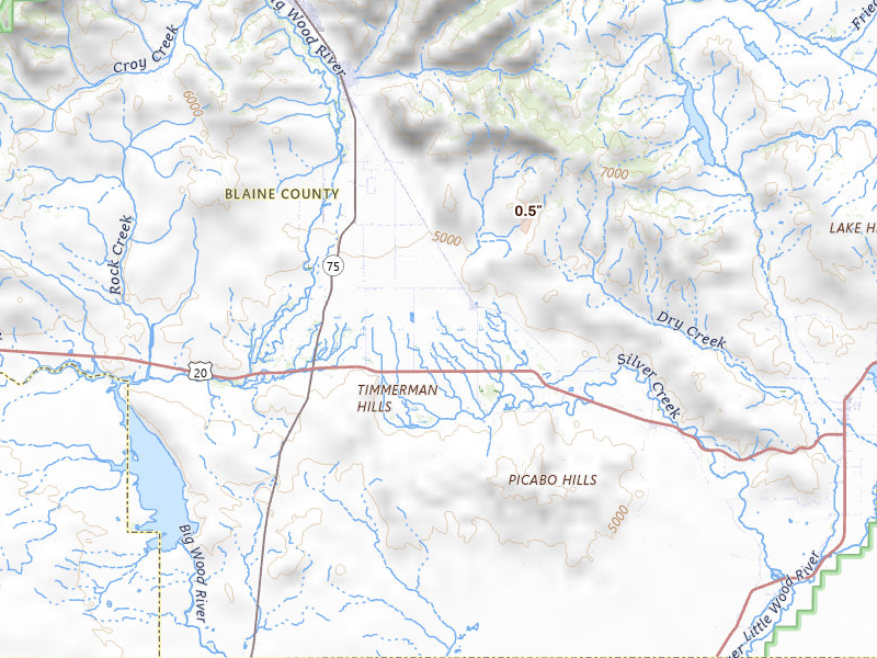 Radar-estimated hail-size map of the storm over Bellevue, ID on May 5, 2026
