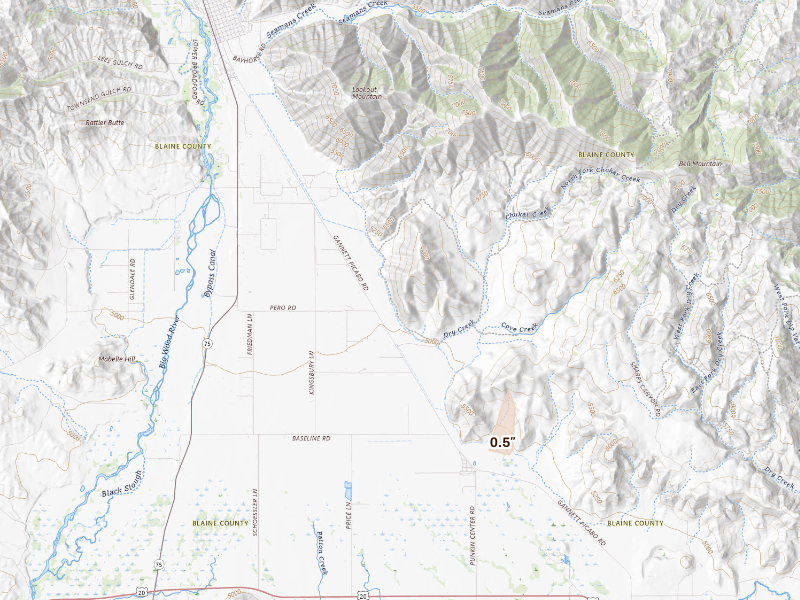 Radar-estimated hail-size map of the storm over Bellevue, ID on Sep 17, 2026