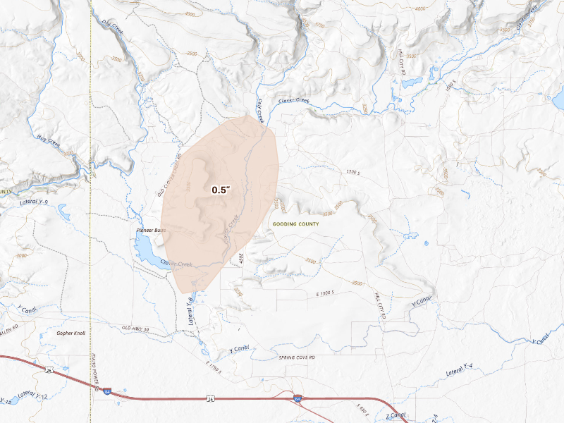 Radar-estimated hail-size map of the storm over Bliss, ID