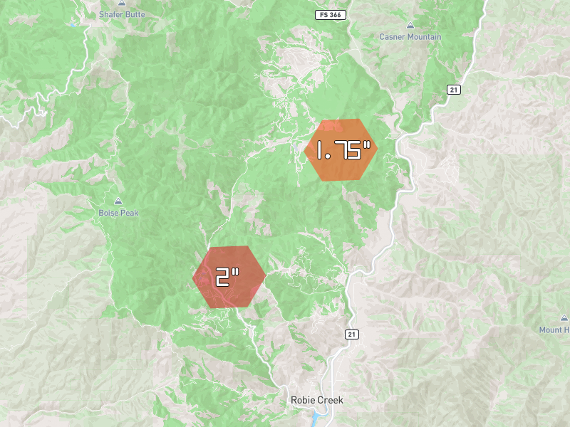 Hail map of Boise, ID on Jul 24, 2026, hail up to 2"