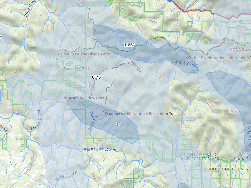NEXRAD radar-signature map of the hail storm over Calder, ID on May 28, 2026