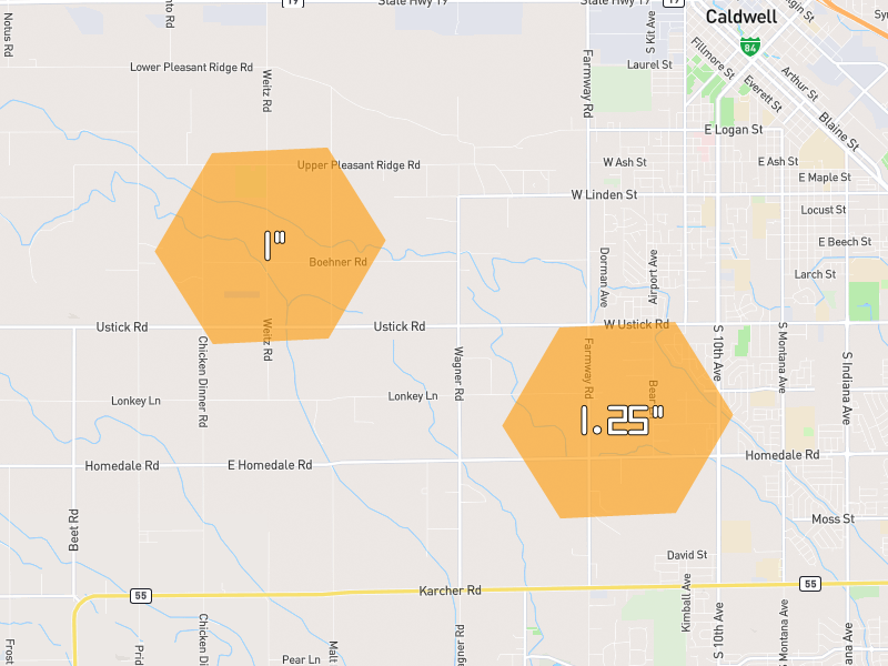 Hail map of Caldwell, ID on Jun 27, 2026, hail up to 1.25"