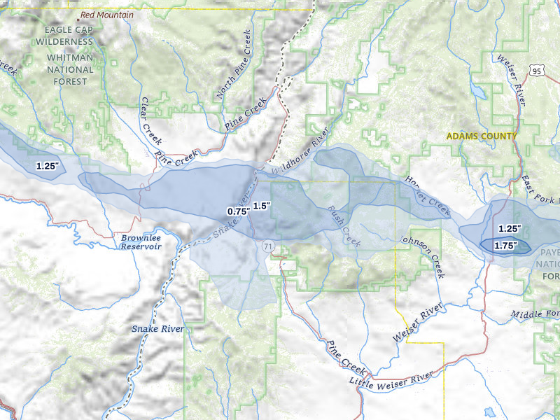 NEXRAD radar-signature map of the hail storm over Cambridge, ID on May 28, 2026