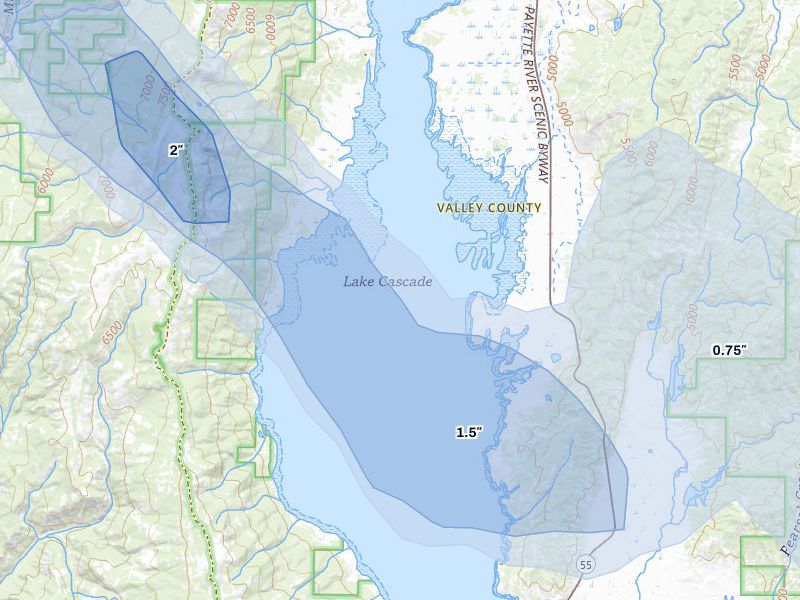 NEXRAD radar-signature map of the hail storm over Cascade, ID on May 27, 2026