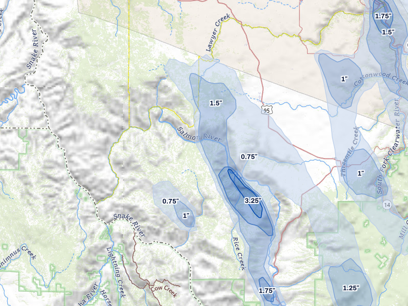 NEXRAD radar-signature map of the hail over Cottonwood, ID