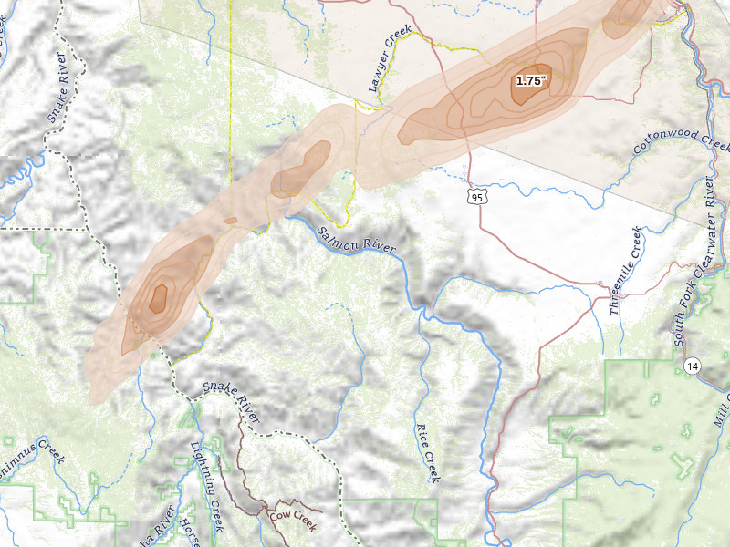 Radar-estimated hail-size map of the storm over Cottonwood, ID
