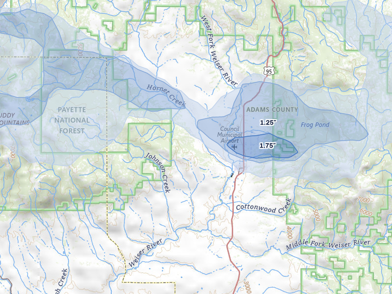NEXRAD radar-signature map of the hail storm over Council, ID on May 28, 2026