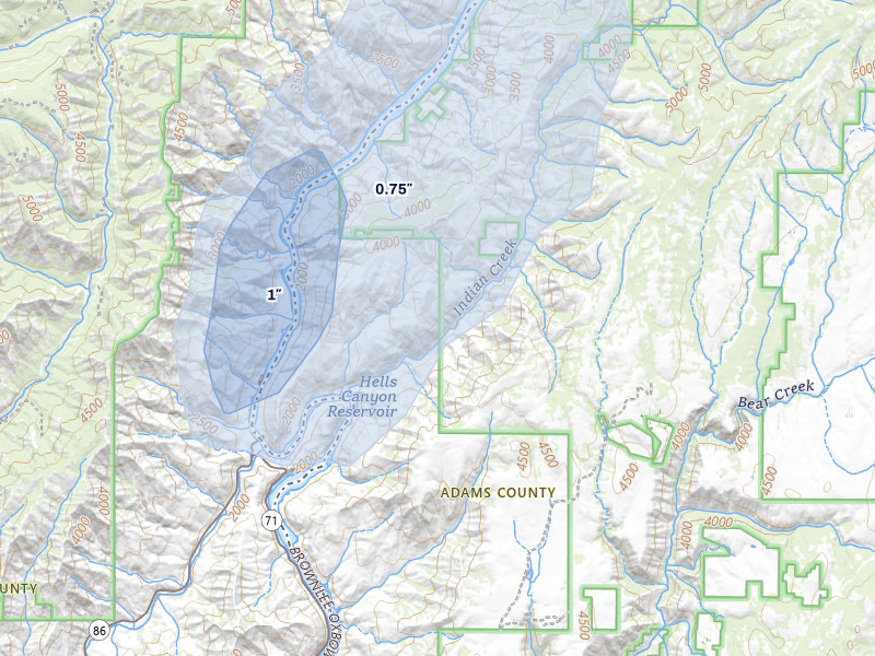 NEXRAD radar-signature map of the hail storm over Council, ID on Jul 23, 2026