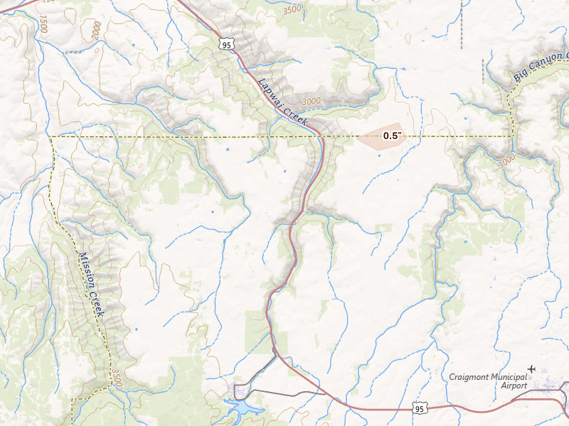 Radar-estimated hail-size map of the storm over Culdesac, ID on Aug 16, 2026
