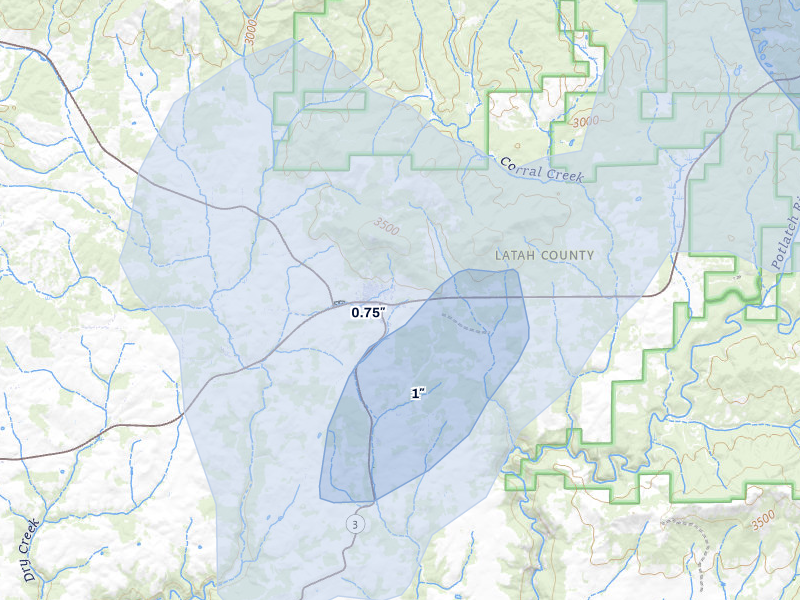 NEXRAD radar-signature map of the hail storm over Deary, ID on May 28, 2026