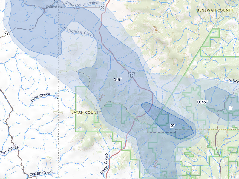 NEXRAD radar-signature map of the hail storm over Desmet, ID on May 28, 2026