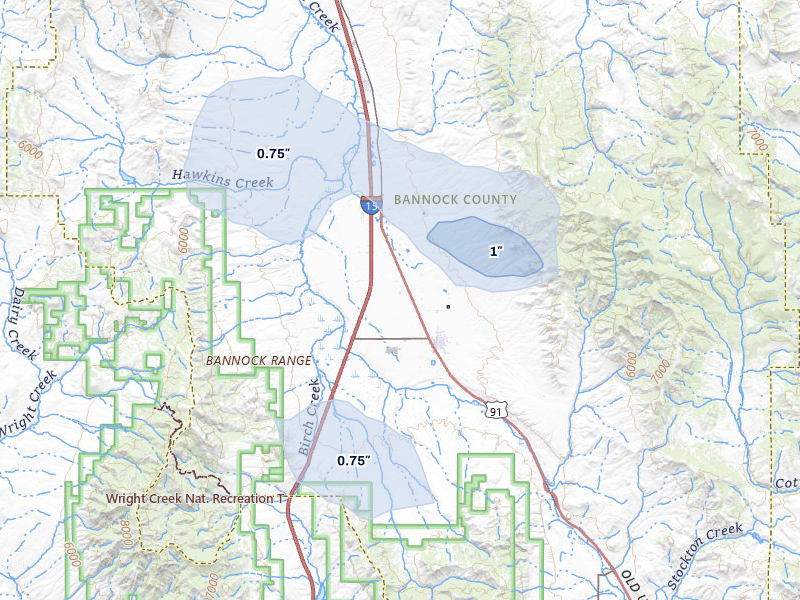 NEXRAD radar-signature map of the hail storm over Downey, ID on Jul 30, 2026