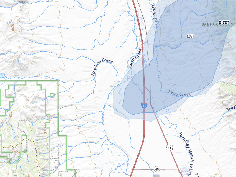 NEXRAD radar-signature map of the hail storm over Downey, ID on Aug 24, 2026
