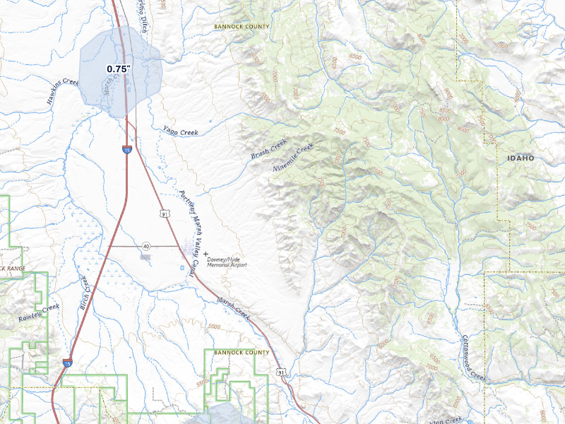 NEXRAD radar-signature map of the hail storm over Downey, ID on Aug 26, 2026