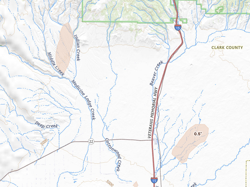 Radar-estimated hail-size map of the storm over Dubois, ID on Sep 1, 2026