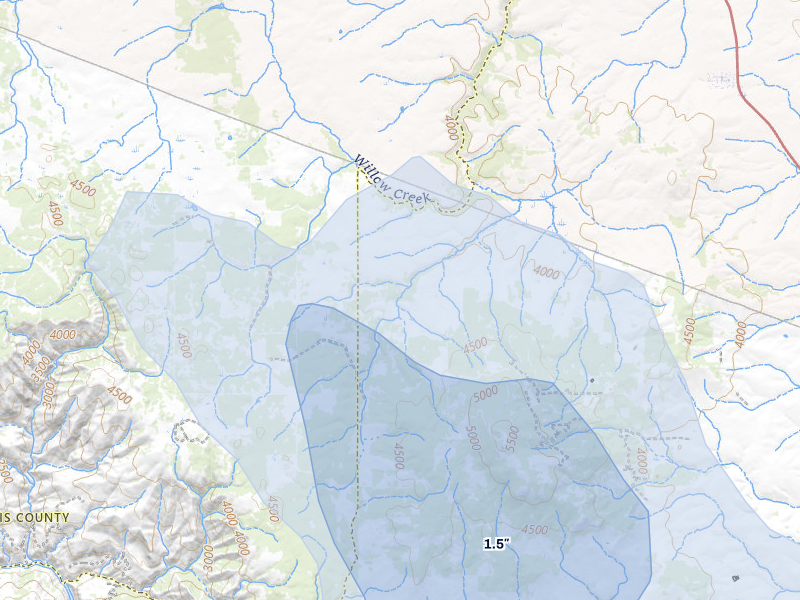 NEXRAD radar-signature map of the hail storm over Ferdinand, ID on May 28, 2026