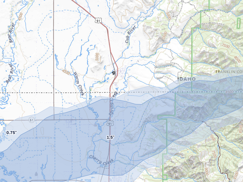 NEXRAD radar-signature map of the hail storm over Franklin, ID on Jun 27, 2026