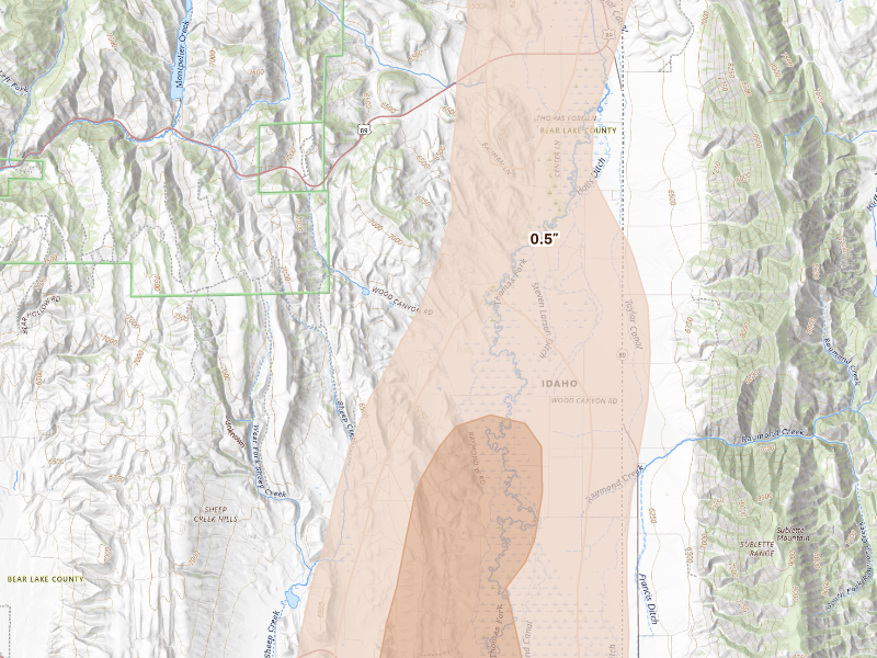 Radar-estimated hail-size map of the storm over Geneva, ID