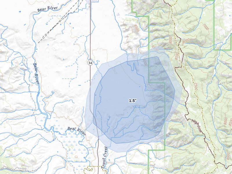 NEXRAD radar-signature map of the hail storm over Grace, ID on Jul 30, 2026