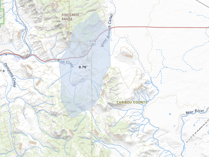 NEXRAD radar-signature map of the hail storm over Grace, ID on Aug 22, 2026