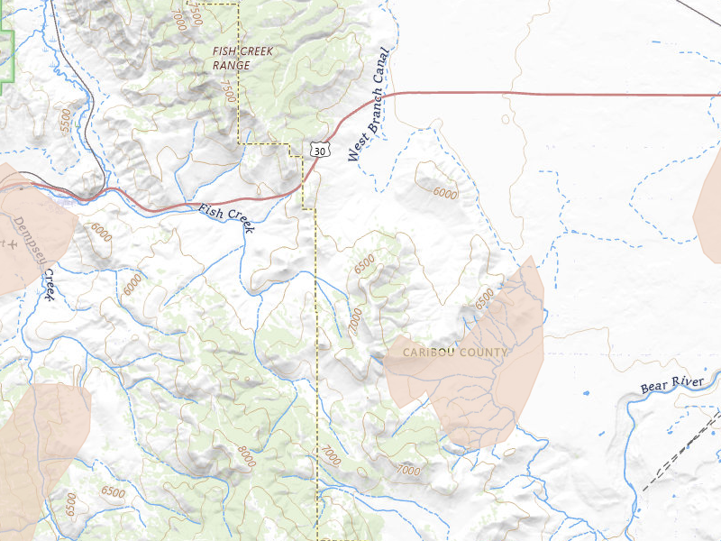 Radar-estimated hail-size map of the storm over Grace, ID on Aug 23, 2026