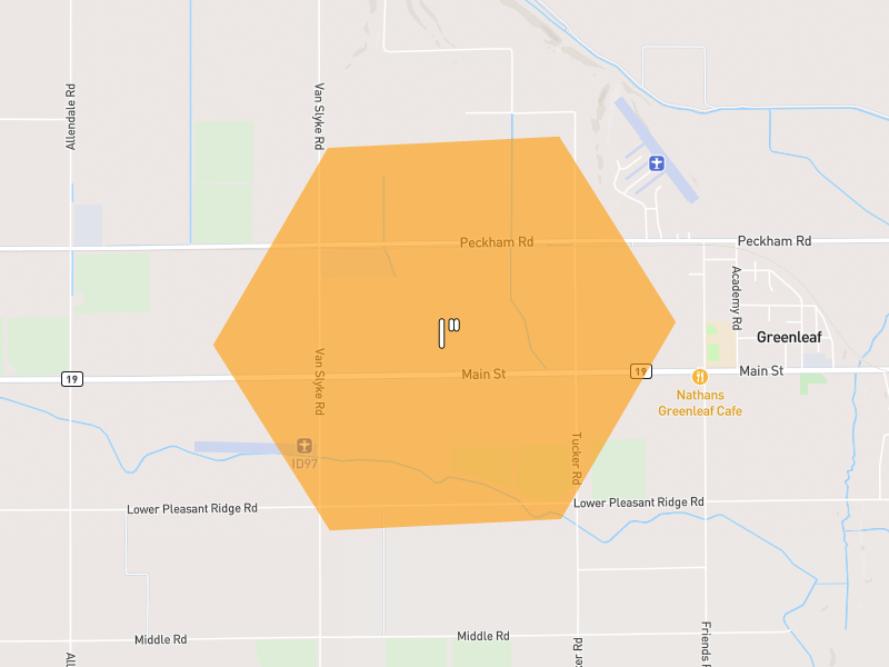 Hail map of Greenleaf, ID on Jun 27, 2026, hail up to 1"
