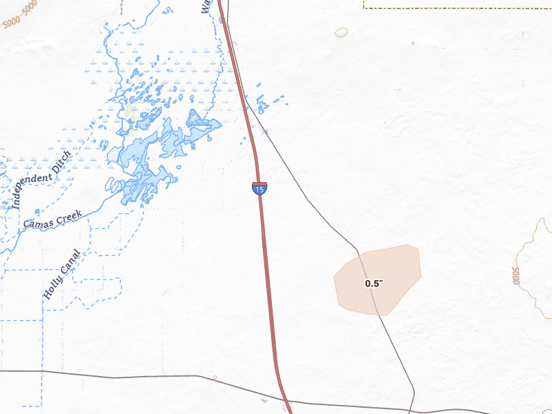 Radar-estimated hail-size map of the storm over Hamer, ID on May 31, 2026