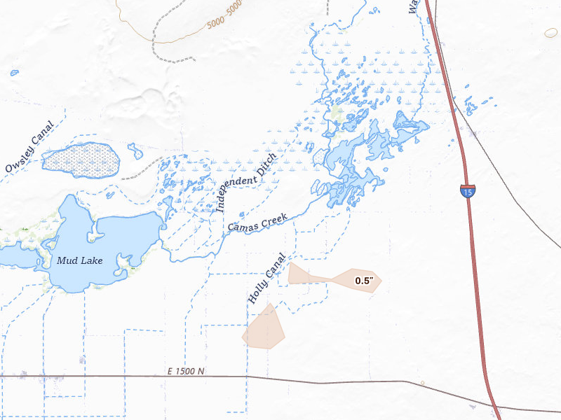 Radar-estimated hail-size map of the storm over Hamer, ID on Aug 29, 2026