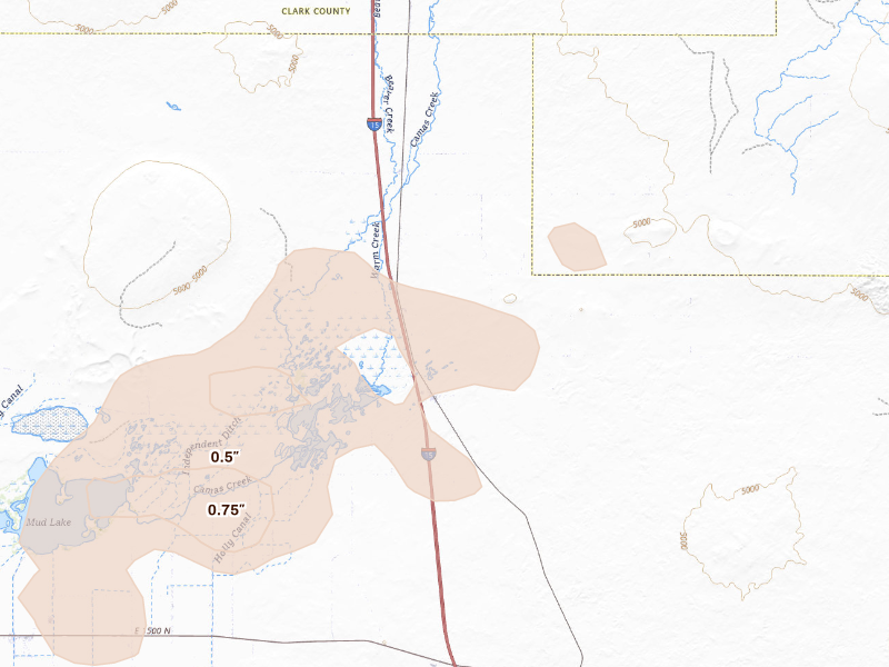 Radar-estimated hail-size map of the storm over Hamer, ID