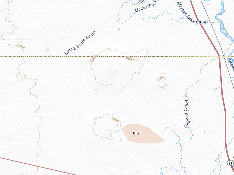 Radar-estimated hail-size map of the storm over Idaho Falls, ID