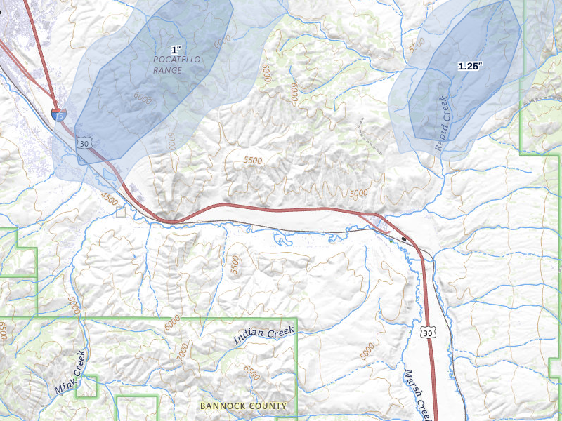 NEXRAD radar-signature map of the hail storm over Inkom, ID on Jul 24, 2026