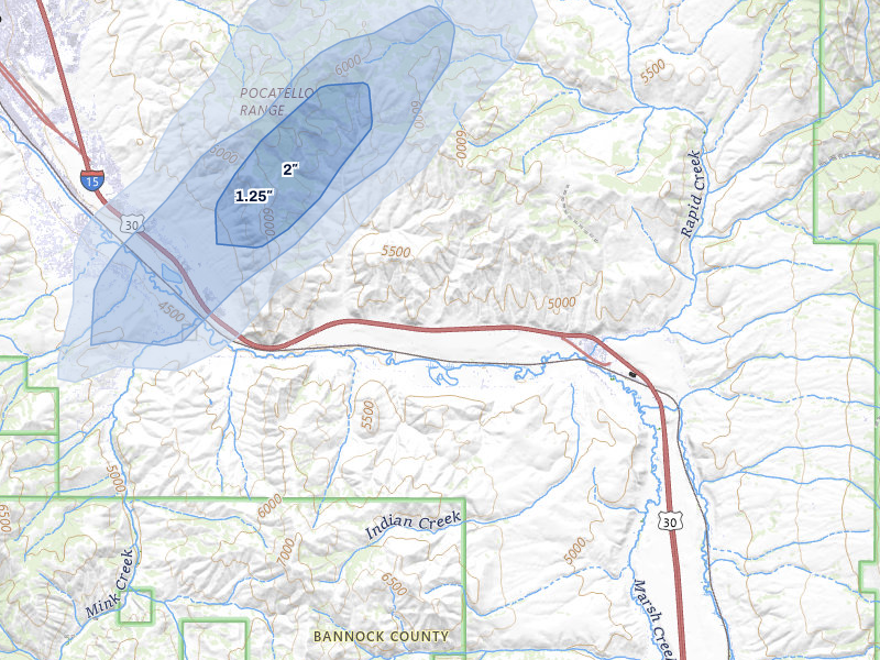 NEXRAD radar-signature map of the hail storm over Inkom, ID on Jul 29, 2026