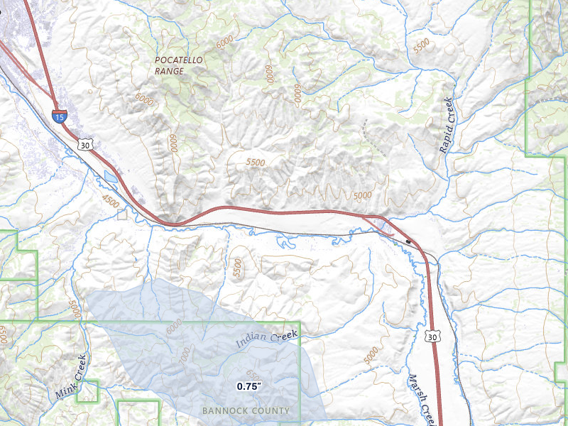 NEXRAD radar-signature map of the hail storm over Inkom, ID on Jul 30, 2026