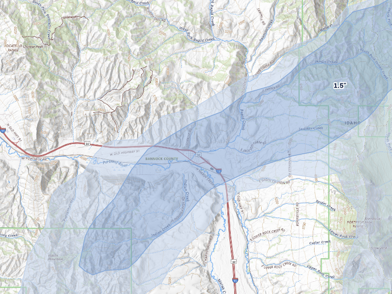 NEXRAD radar-signature map of the hail storm over Inkom, ID on Aug 23, 2026